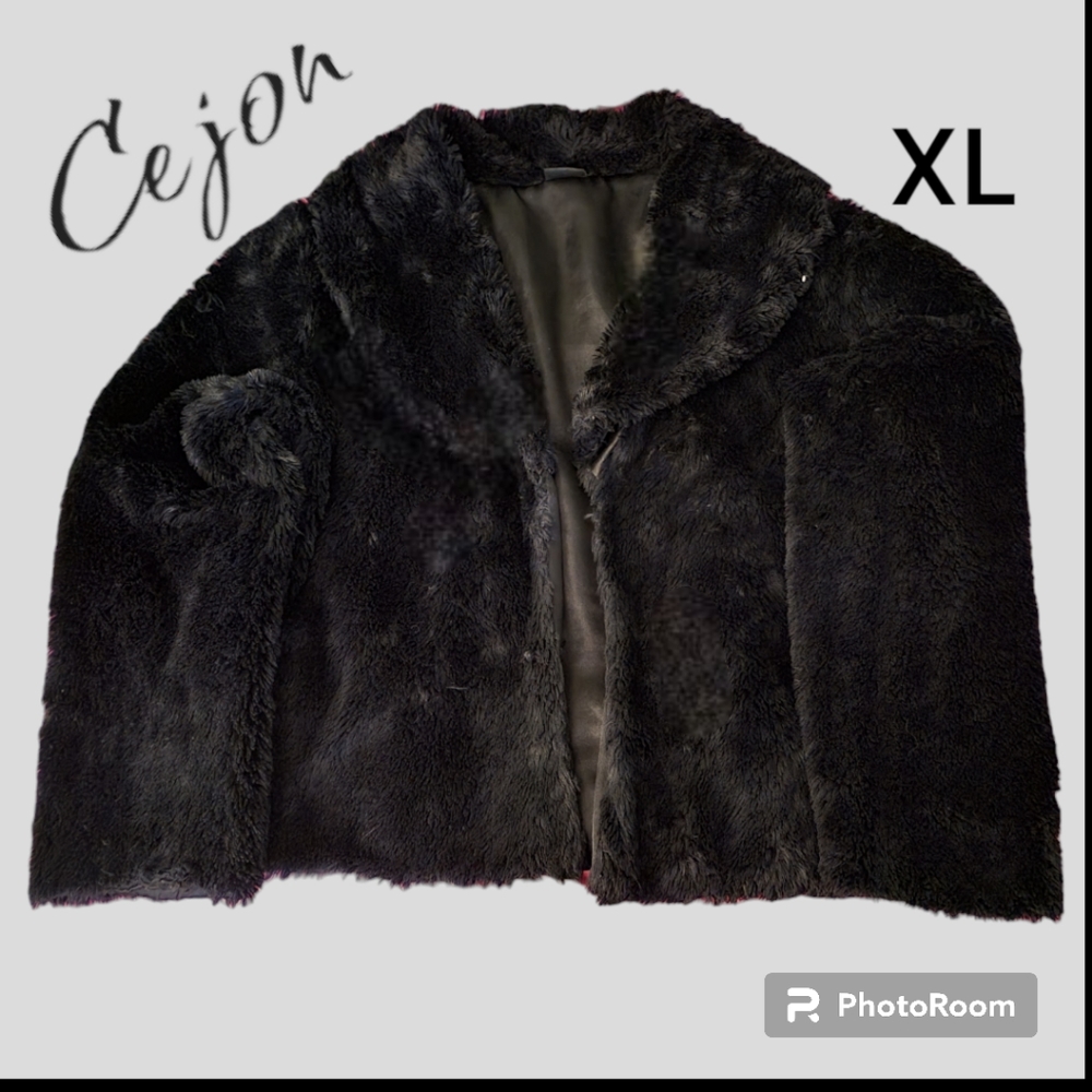 Ladies Faux Fur Teddy Coat in Black XL